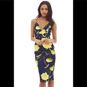 AX Paris Women's Strappy Bodycon Dress Blue Yellow